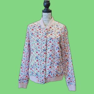 Lindy Bop Satin Floral & Birds Bomber Jacket Pink Women's 6